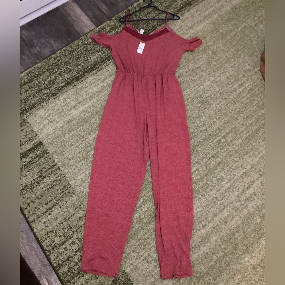NWT simply styled by sears large jumpsuit red cold shoulder